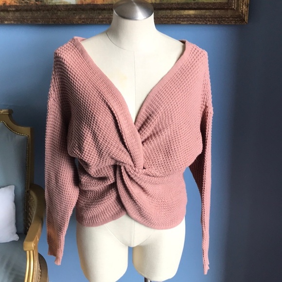 NWOT Camel knit oversized criss cross front or back sweater size M neutral fall - Picture 1 of 7